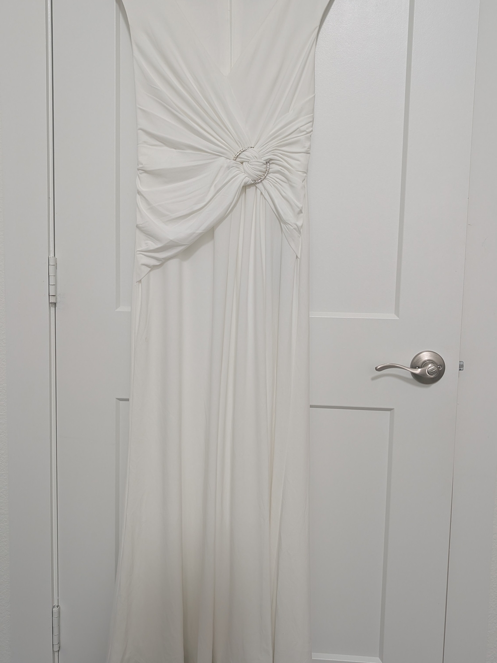NWT IEENA BY MAC DUGGAL Sz6 SLEEVELESS RUCHED WAIST HIGH SLIT GOWN DRESS WHITE